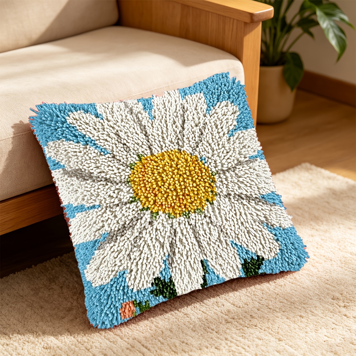 Latch Hook Kit with White Daisy Pattern for DIY Projects