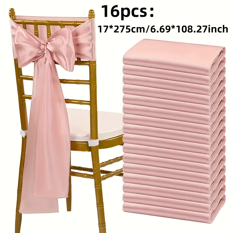 TEMU Set Of 16 Satin Chair Ties Measuring 17*275cm, Suitable For Wedding Receptions, Banquets, Party Decorations, Event Decor, Valentine's Day, Birthdays, And Celebrations
