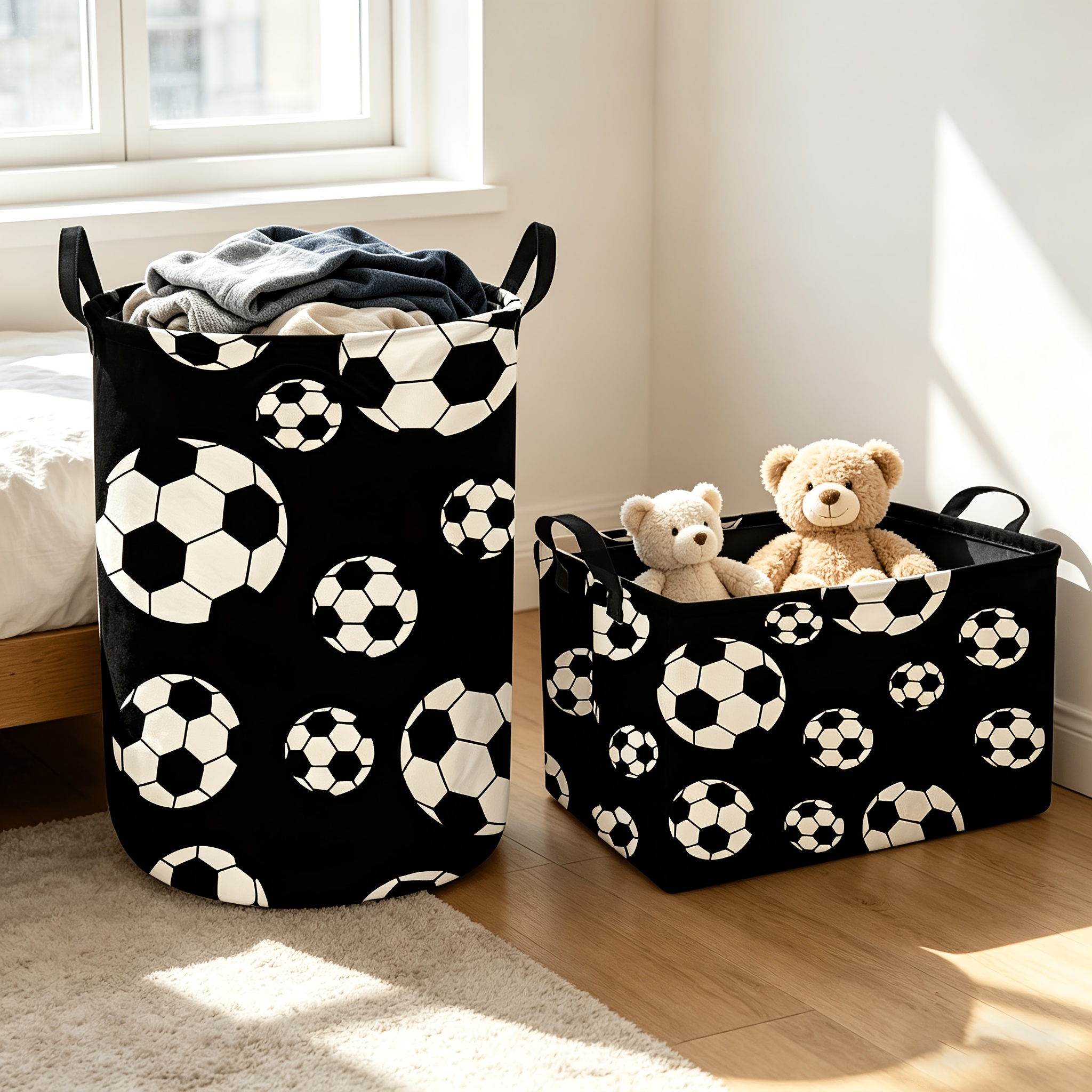 TEMU 2pcs Laundry Hamper Set, Football Soccer Basket Storage Basket, Gift Basket, Foldable Laundry Basket, Soccer Hamper, Shelf Storage Organizer,