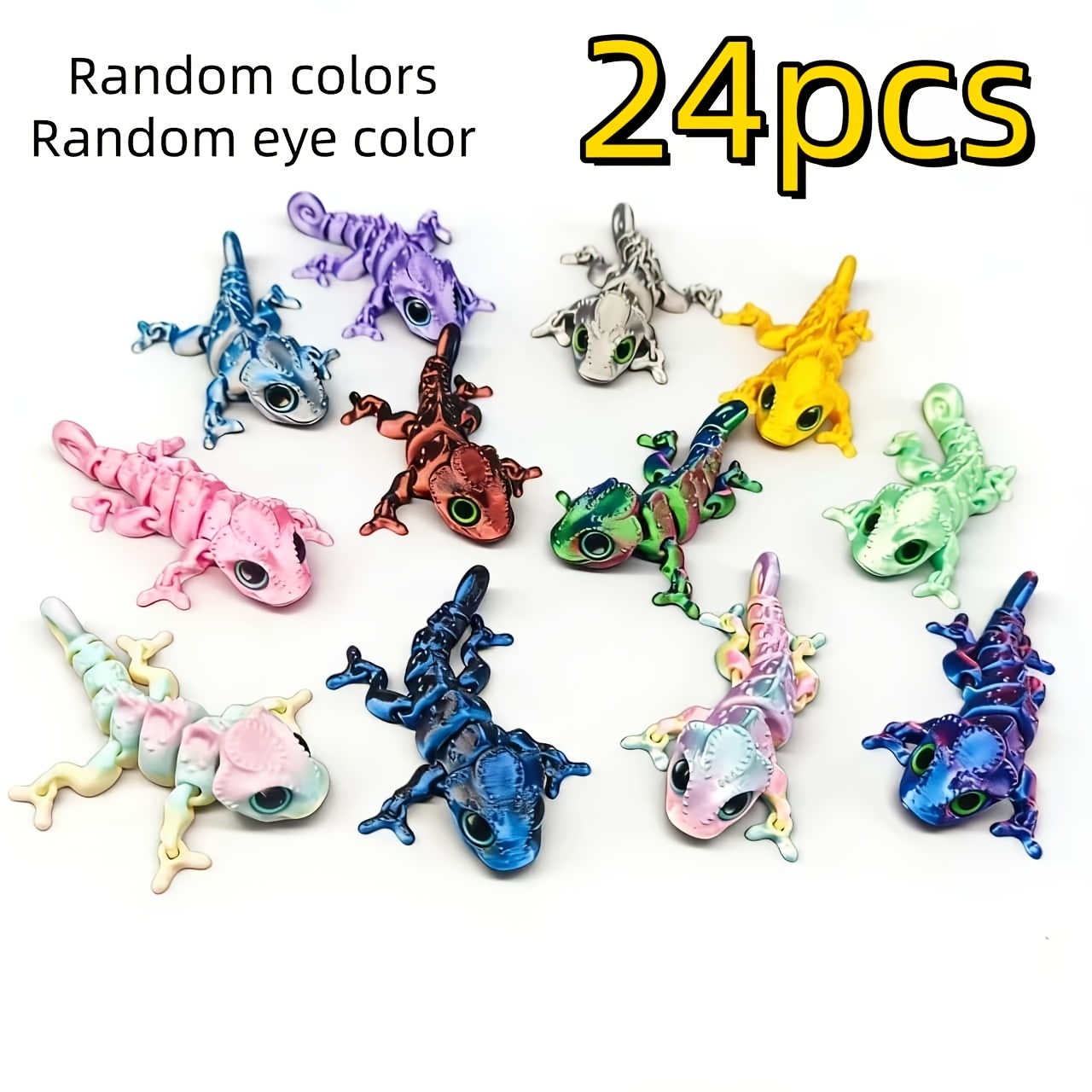 TEMU 24 piezas/juego aleatorios (Figuras de juguete - Sets de juego) Lindo estilo artístico Gecko empalme Muñeco móvil, Muñeco de flexible con