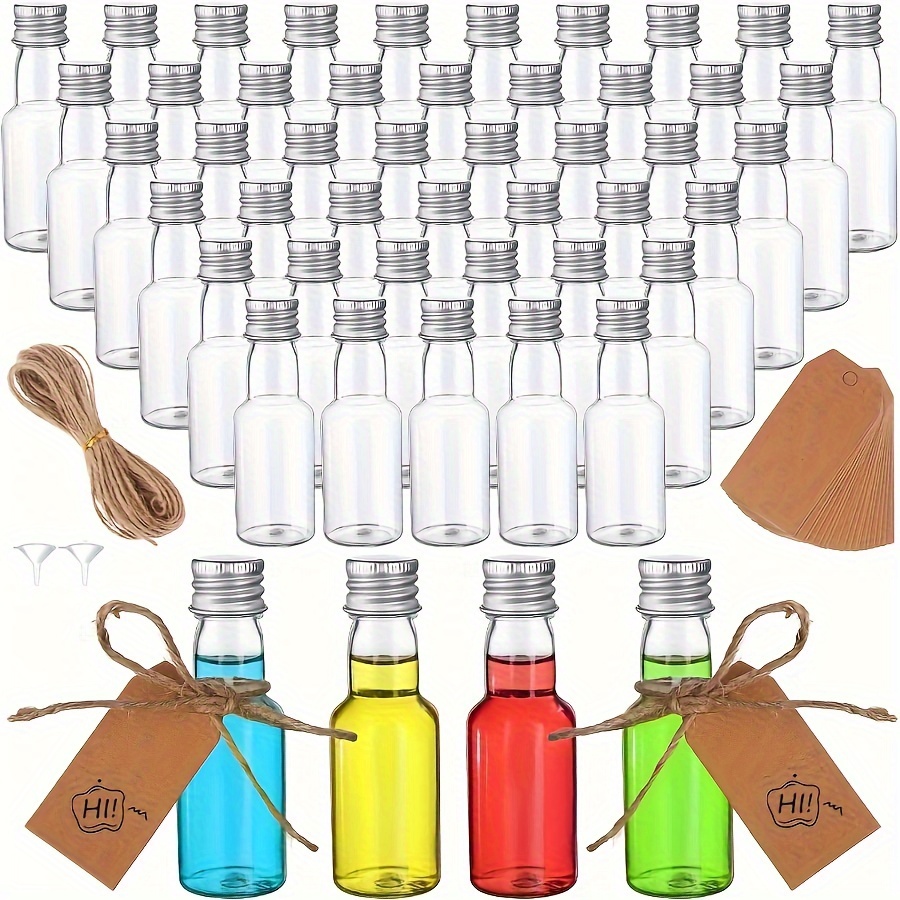 28 Mini Bottiglie Liquori Di Plastica 50ml - Set Con Etichette, Imbuto, Penna, Ideale Per Matrimoni