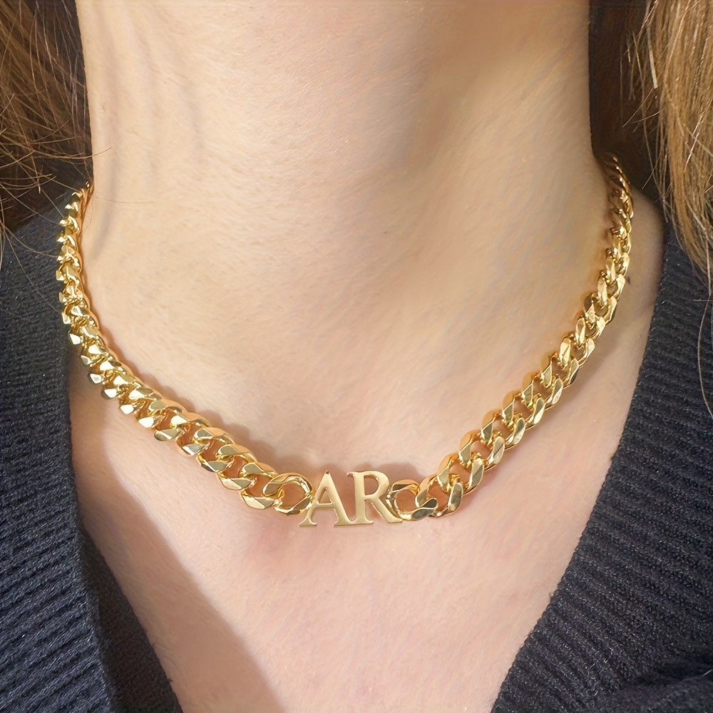 TEMU Custom Name Necklace, Exquisite 304l Stainless Steel Thick Cuban Link Chain, Personalized Women's Jewelry Necklace, 18k Gold Plated, Hip-hop