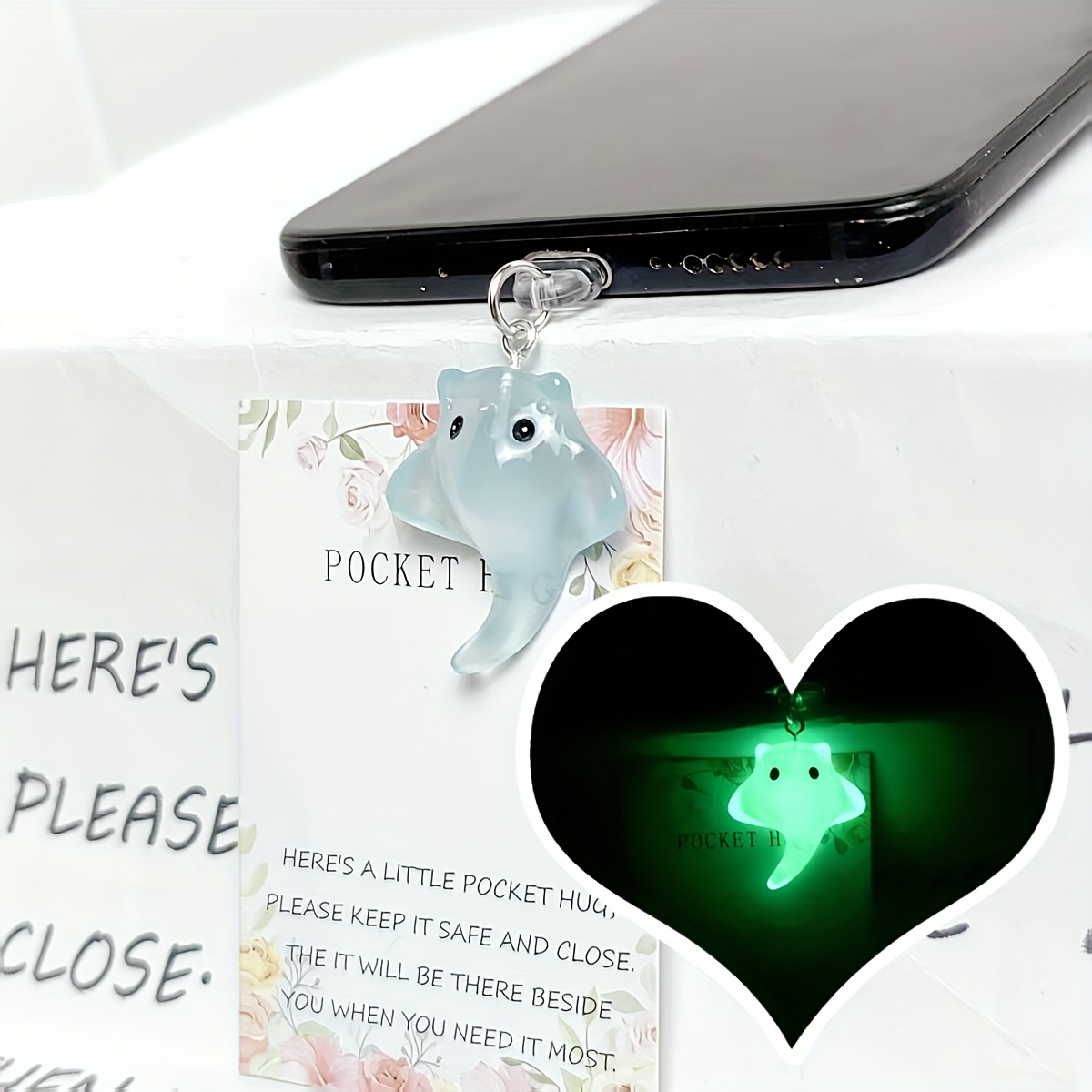 TEMU 1 -in-the- Ray Phone Jack Dust Plug Charm + 1 Greeting Card, Phone Decoration Accessory, Compatible With Iphone//type-c , Perfect Gift For Ray