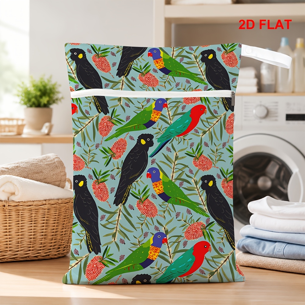 TEMU Laundry Bag With Zipper, Lightweight Portable Dirty Clothes Storage Bag For Home, Bathroom, Dorm, Apartment, Travel, 2d Flat Australian Parrot