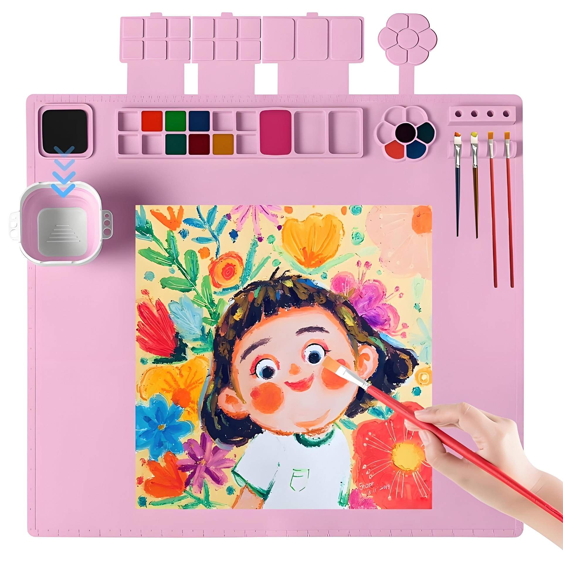 

Vibrant Pink 61"x70" Silicone Painting Mat - Washable & Erasable Diy Art Board With Palette, Brushes & Paints Holder For Creative & Adults