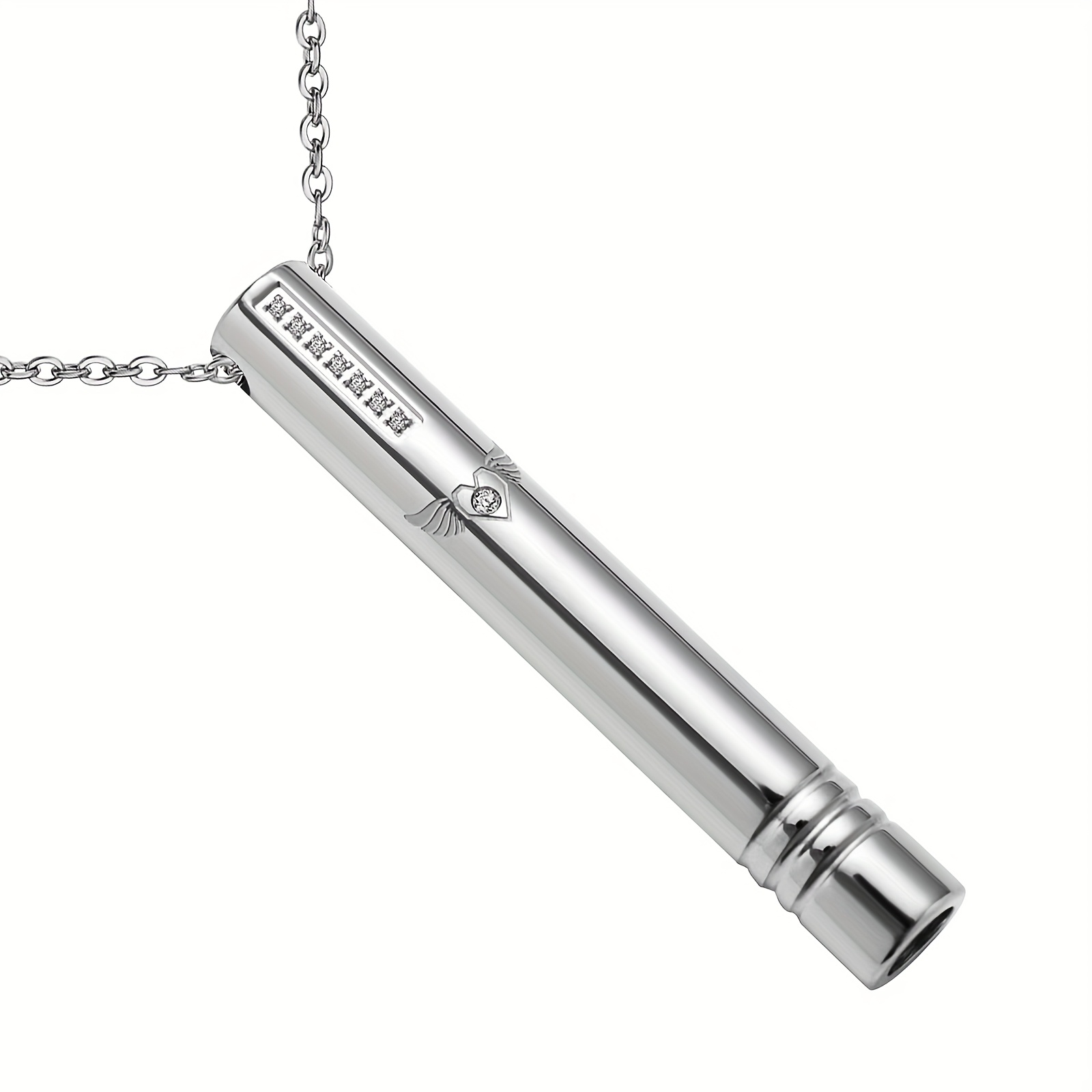 Image of Stainless Steel Whistle Necklace For Women: Features A , , And Silent Whistle Design With A Heart And Wings Pattern, With Three-dimensional Synthetic Zirconia, Suitable For All Genders