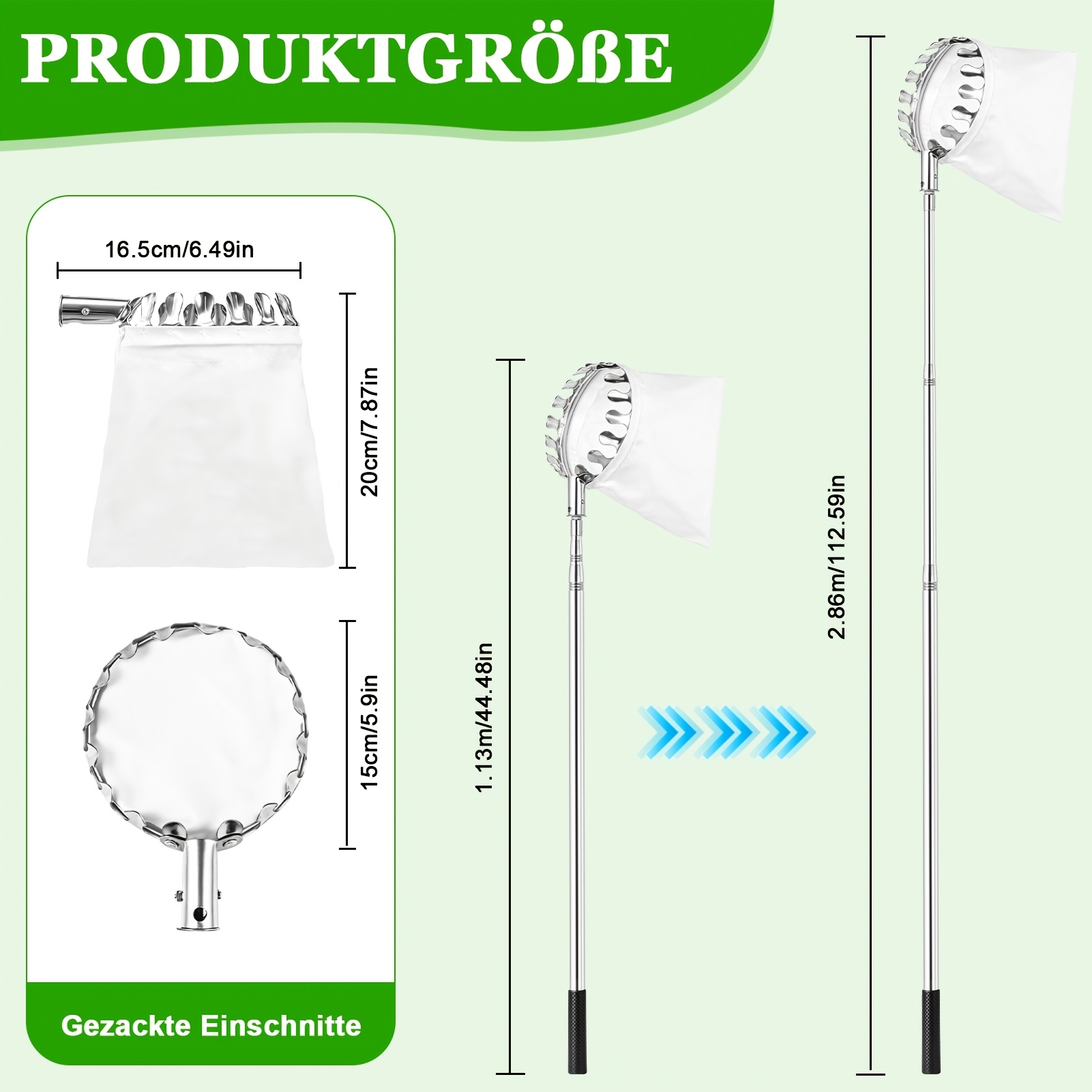 1.13 2.86 Meter Telescopic Fruit Picker, Picker Bag, Stainless Steel Fruit Tree Picker, Suitable For //oranges/, Garden Harvesting Tools.