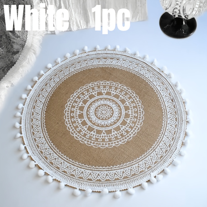 1pc/4pcs Round Printed Placemats, Heat-resistant And Easy To Clean, Suitable For Outdoor Camping, Festival Decoration, Wedding Decoration And Western-style Table Setting