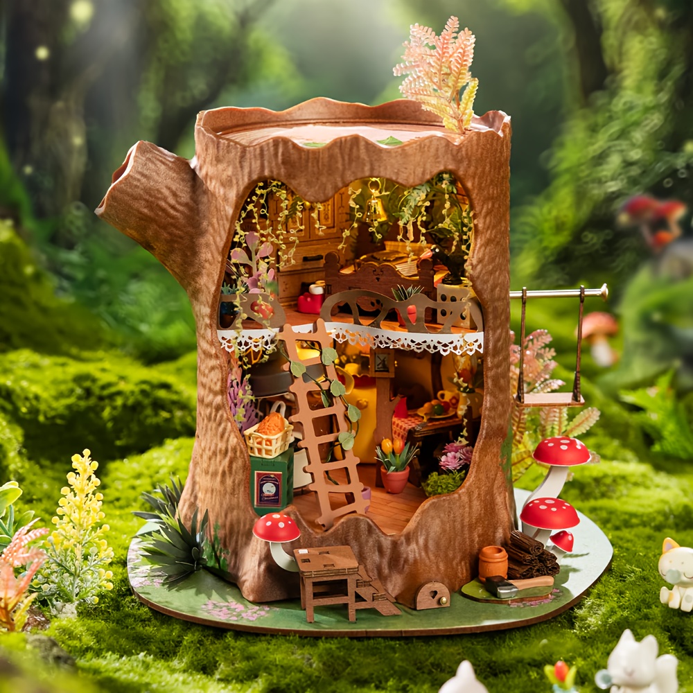 Robotime Dollhouse Fairy Tree House, Wooden Miniature House Model, Relax Handicraft, Home Decor, Mother's Day Gift, Birthday Present For Craft Lovers - Dg179