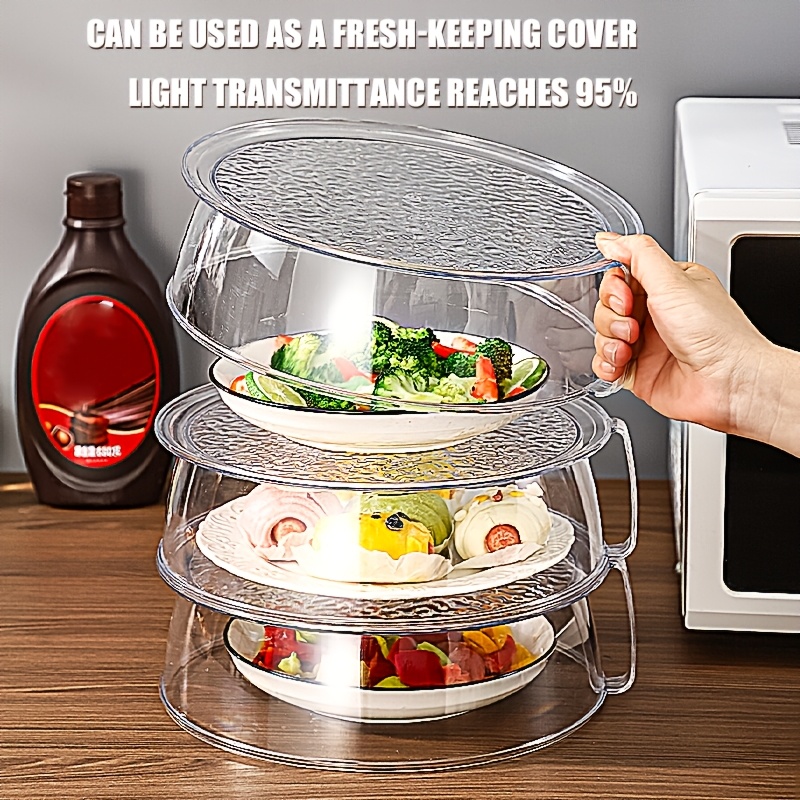 [Heat Resistant|Transparent] 1 Heat Resistant 200°C Transparent Microwave Splash Guard | Multifunctional, 360° Splash-Proof, Insulated Cover for Vegetables, Fruits, Food, Durable Plastic, Stackable, Easy Cleaning, Suitable for Most Microwave Ovens, Freezers