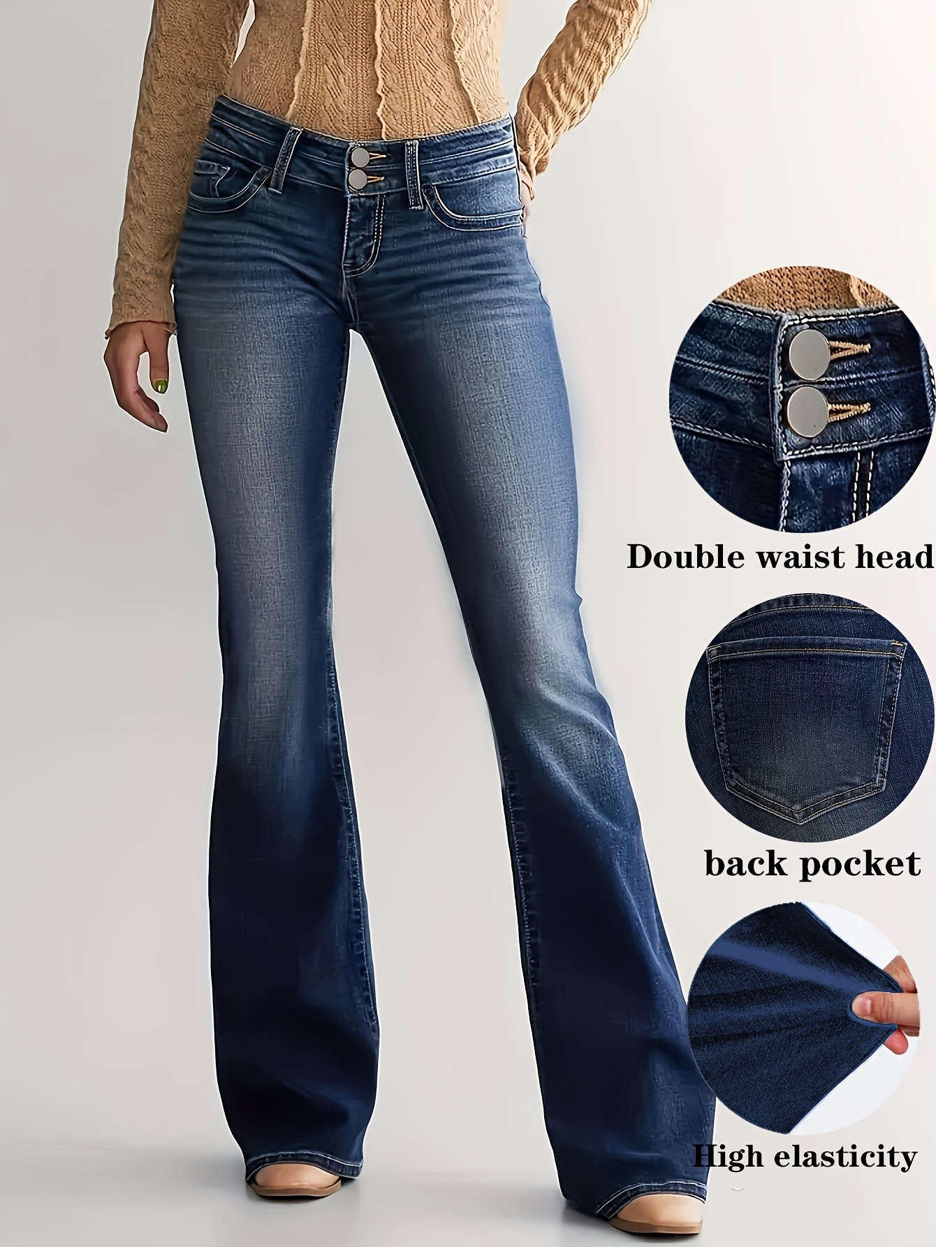 womens high waisted stretch flare jeans non see retro bell Temu