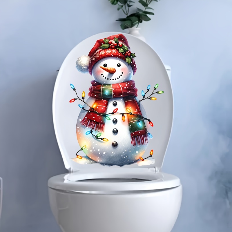 

Snowman Christmas Lights Bathroom Decal - Self-adhesive, Toilet Seat Sticker For Home Decor