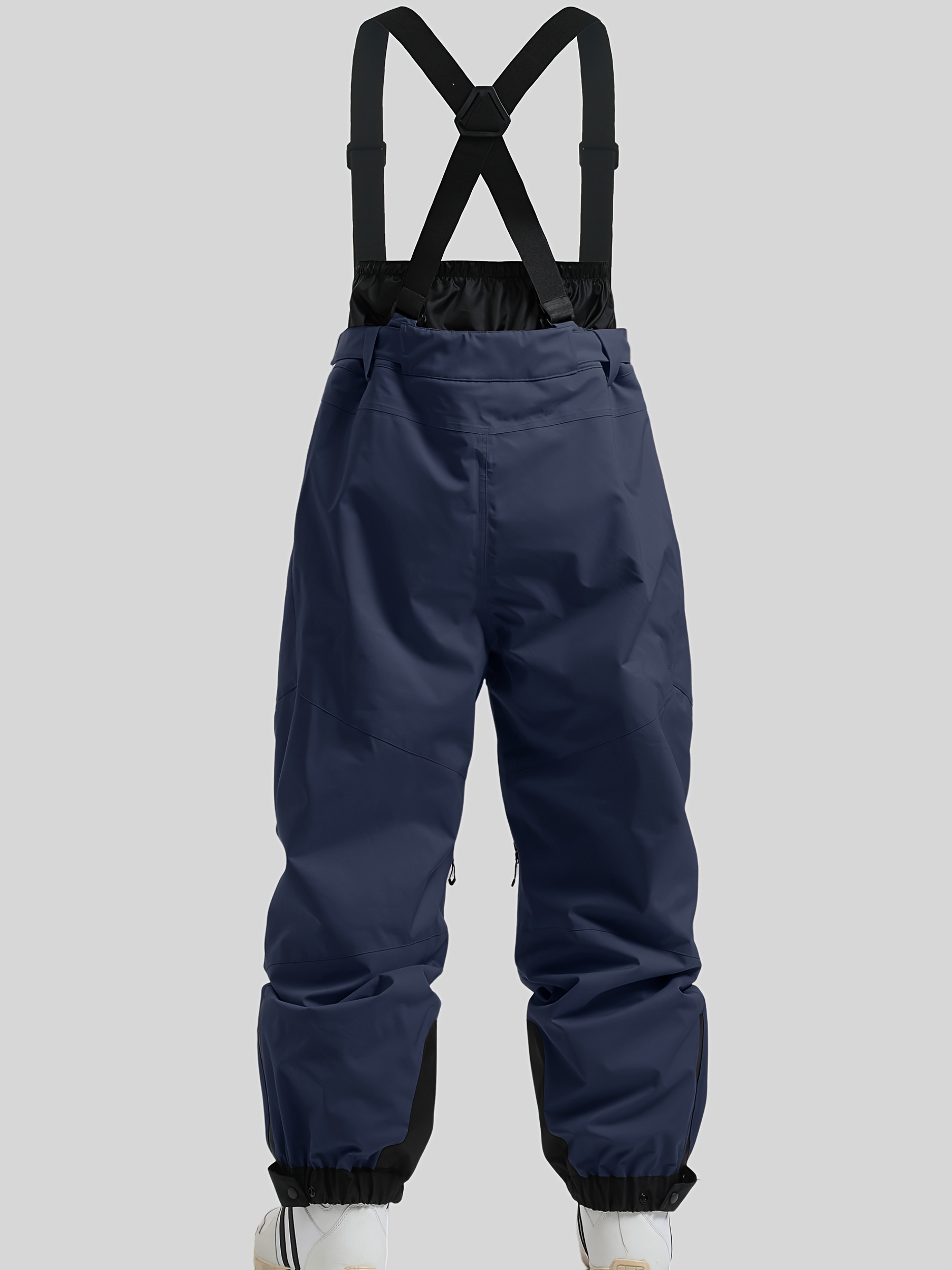 mens thick warm snow pants with adjustable strap waist black non stretch fabric multiple pockets washable polyester lining ideal for skiing and outdoor sports ski gear adjustable waist pants durable snow pants