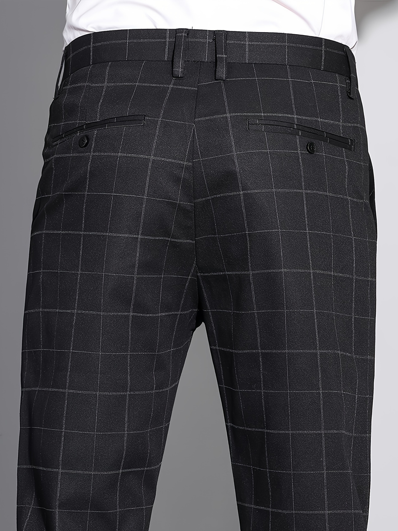 Men's Formal Checkered Slim Fit Trousers - Fall/Winter Collection - Polyester Blend - No Stretch - Regular Length - Suitable for European Market