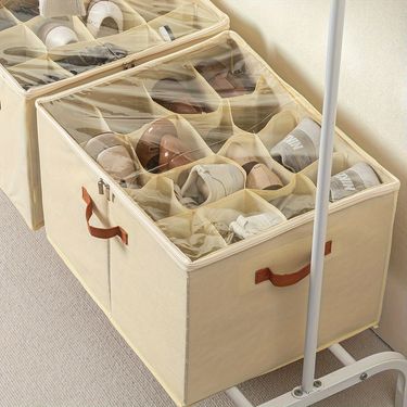 2pcs Closet Shoe Storage Classification Tool, Foldable Shoe Box, Adjustable Dividers And Transparent Lid, Space-Saving Shoe Storage Cabinet, with Reinforced Handles, 12 Compartments 16 Compartments 20 Compartments Optional, Under-Bed Storage