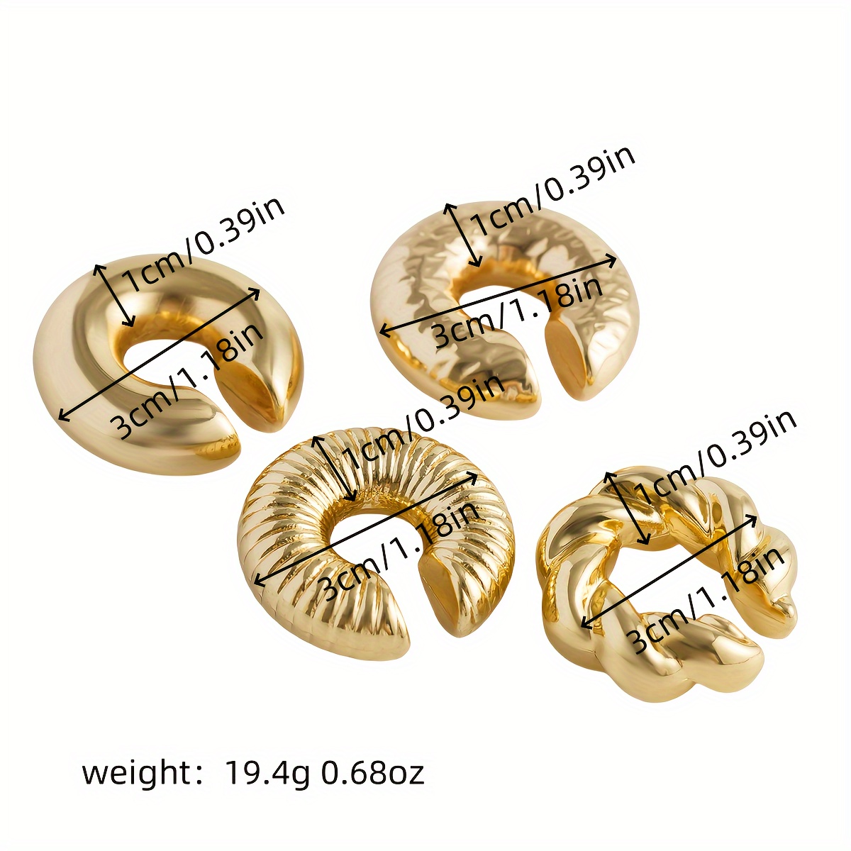 Set of 4 Thread Stripes Ear Clips Vintage High-end Ins Style Ear Accessories