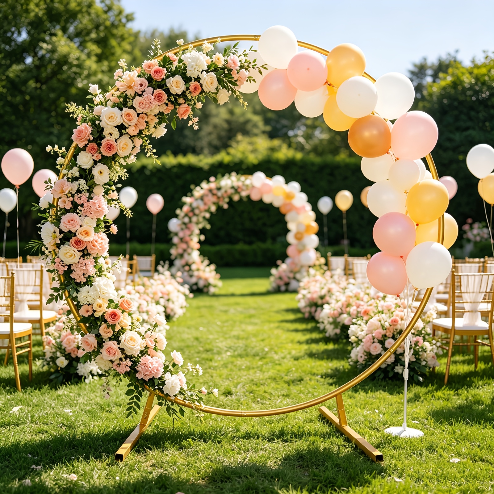 TEMU 1pc 2.2X2.2M Soporte de Respaldo Dorado , Kit de de Decoración de Flores de Globos, Adecuado para , , Graduaciones, Aniversarios, Bautizos,