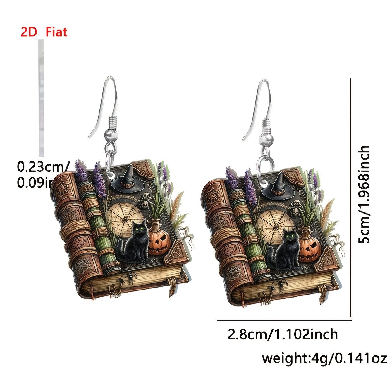 Women's Halloween Cat Pattern Acrylic Pendant Teardrop Earrings, Cute Style