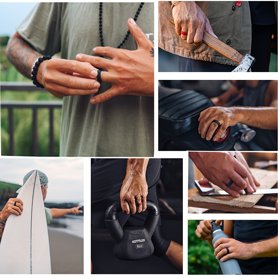 4pcs Men's Silicone Ring Set with Cross and Rhombus Engraved Patterns