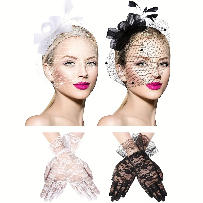 2 pcs bowknot fascinator hats women feathers veil tea party  display picture 3