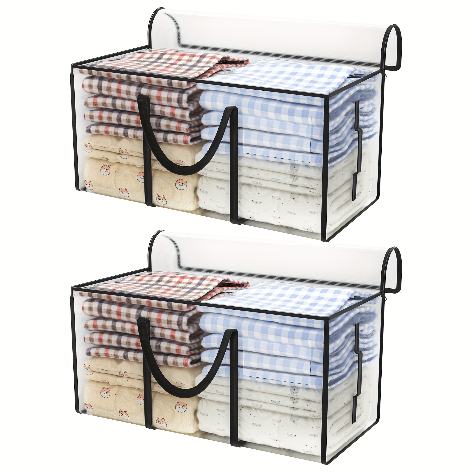 

2-pack, Large Clear Window Storage Bags, Foldable Containers With Carry Handles, For Clothes And Blanket Organization
