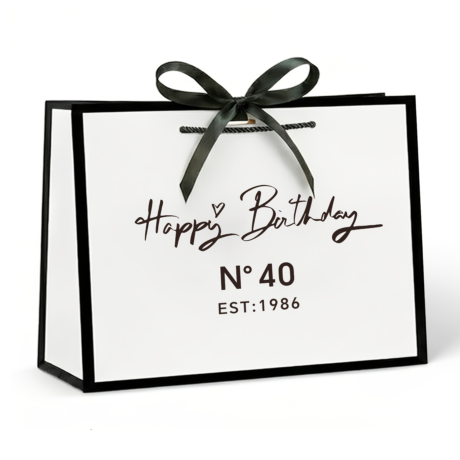 Image of 1 Set Black And White Minimalist /40//70/80/90th Birthday Theme Gift Bags | Minimalist Handwritten Birthday Slogan And Year Mark Pattern For Birthday Party Favors, Birthday Gift Wrapping