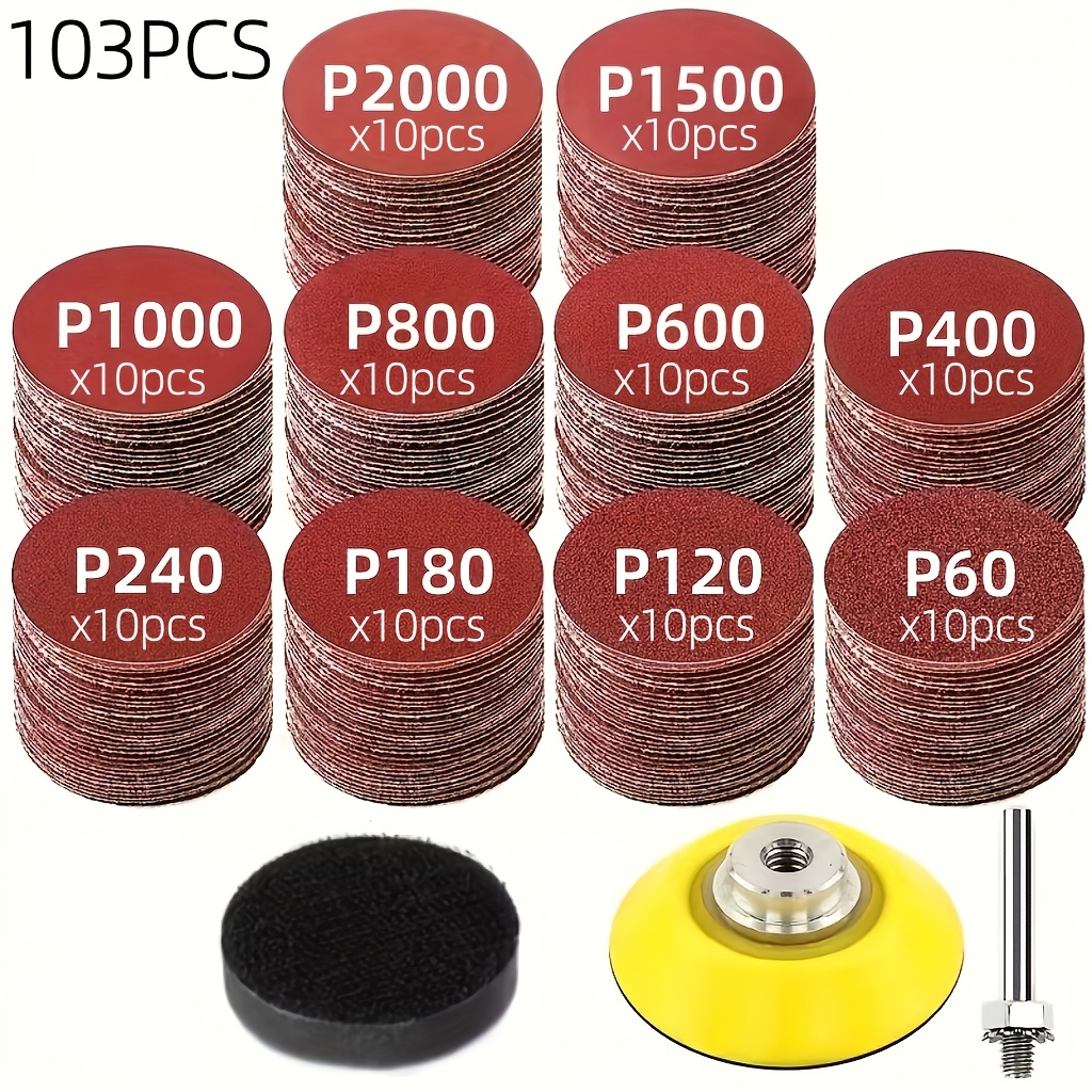 TEMU 103/150pcs Set 2inch Oxide Sandpaper Set-60-2000 Grit, With Electric Rotary Tool Mounting Adapter, Durable Household Polishing Kit, Suitable For