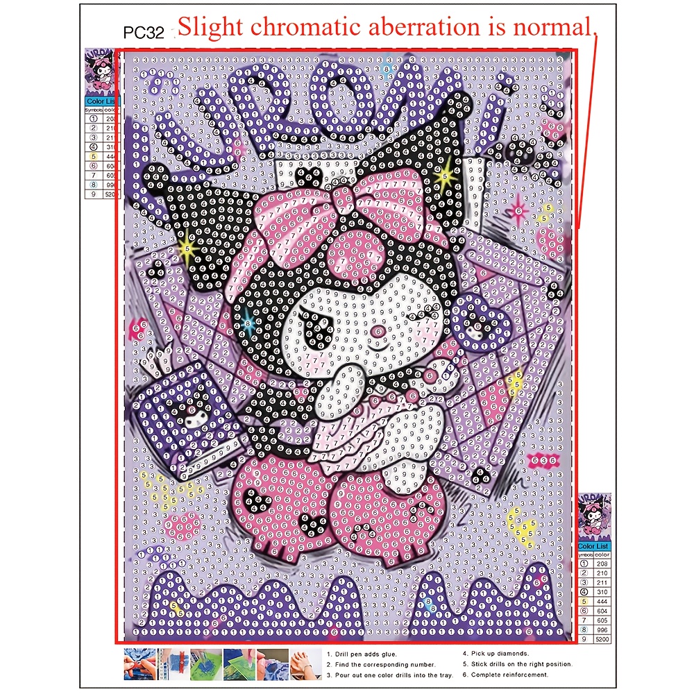 Image of Kuromi 5d Diy Diamond Painting Kit With 5d Diamonds & Frame - Cute Anime Art, 17x22cm/6.69x8.66in Complete Mosaic Craft For &, Chibi Wall Decor For Home