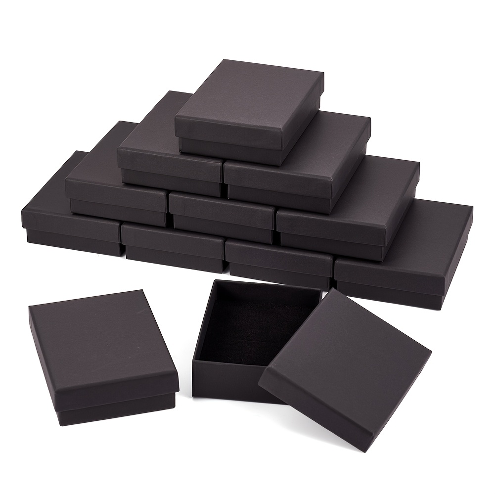 TEMU Juego de 24 Cajas de Cartón para Joyería, con Esponja en el Interior, Rectangulares, Negras, 9x6.9x2.7cm, Ideales para Cajas de Regalo para y ,