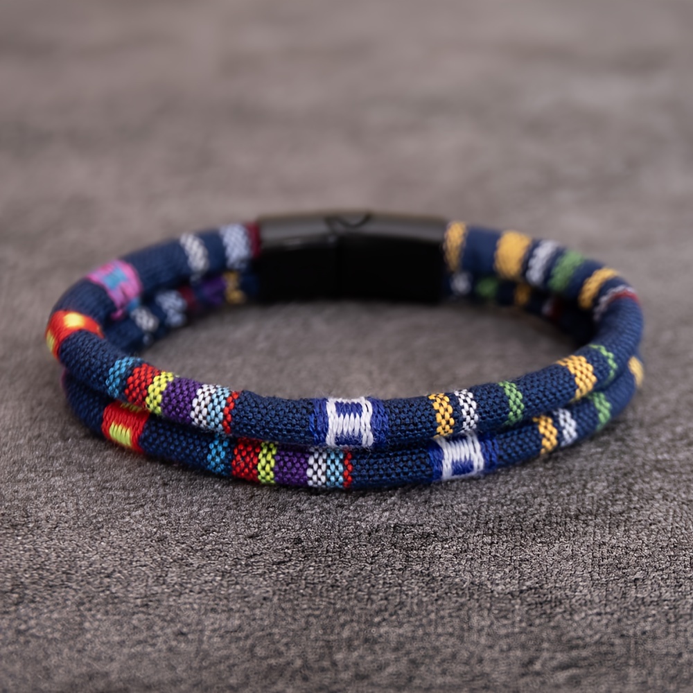 TEMU 1 pièce Bracelet jonc tissé à style ethnique européen et américain avec fermoir magnétique pour étudiants, couples et , bracelet de poignet