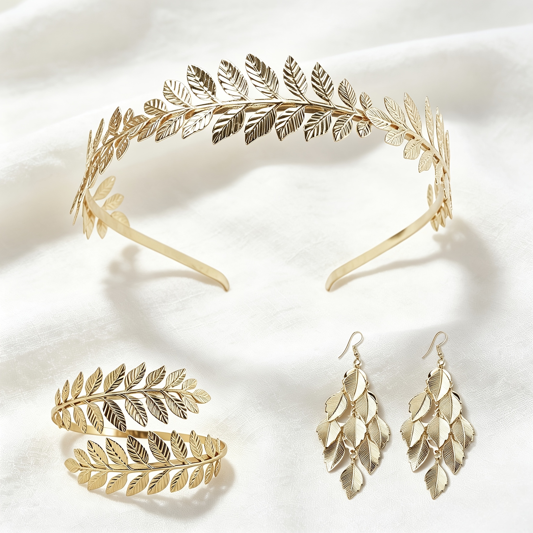 TEMU 1 Ensemble de bijoux dorés à franges feuilles, comprenant un bracelet pour bras et des boucles d'oreilles / Ajouts de déesse de , idéal pour