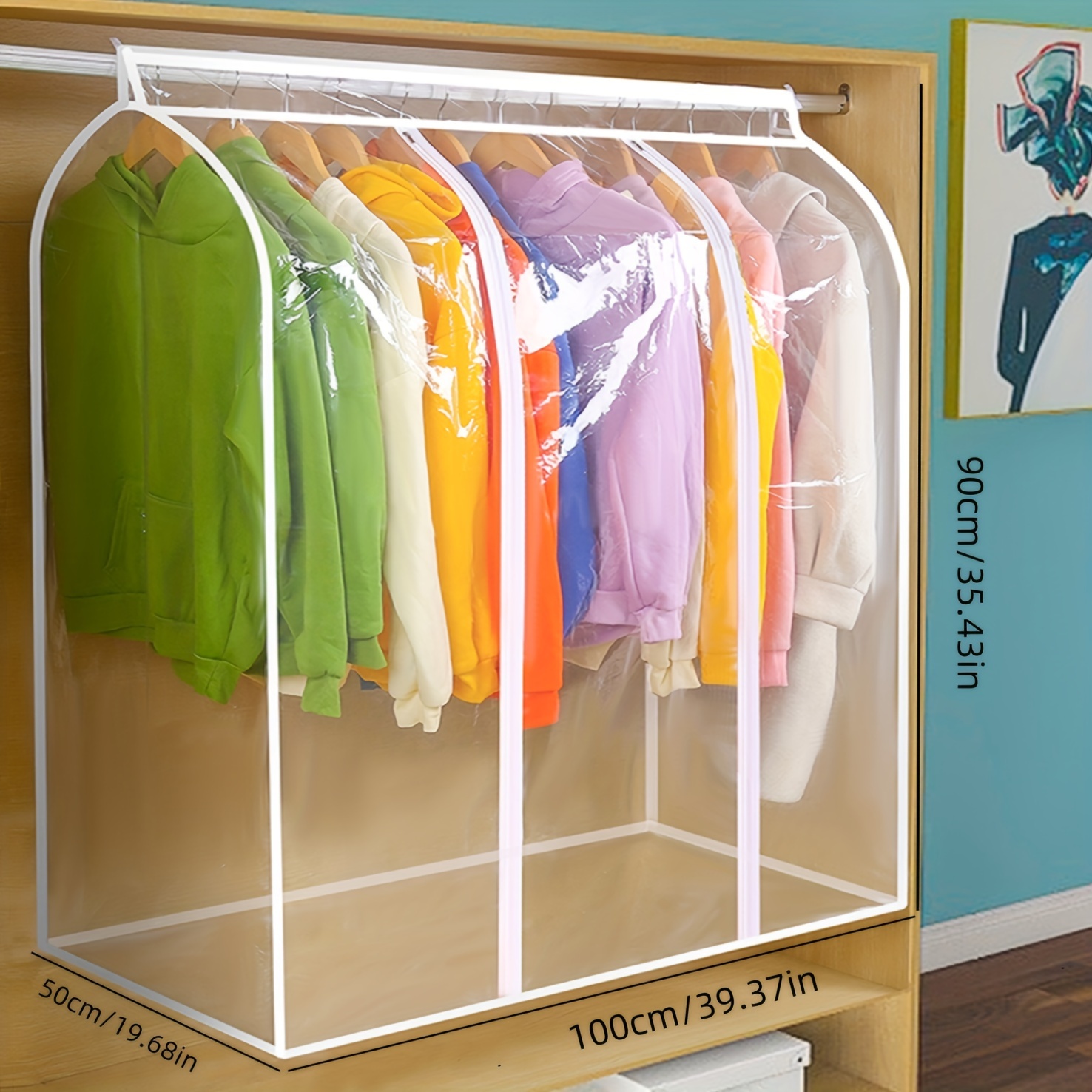 TEMU 1pc Extra Large Clear Hanging Garment Bag - Pvc Zipper Closure Dustproof Closet Organizer For Coats, Suits, Dresses | Sealed Wardrobe Protector