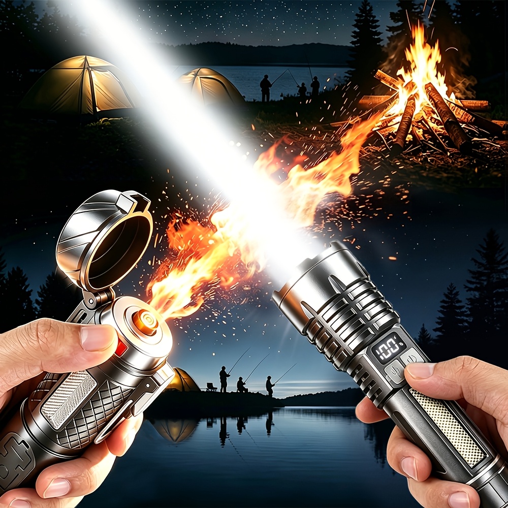 TEMU 2pcs Outdoor Gear Rechargeable Flashlight Starter And High-powered Flashlight Gadgets For Men Fishing Hiking Camping And Equipment Emergency