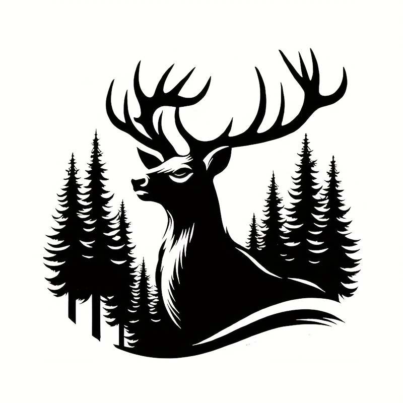TEMU 41x40cm Deer Head Hunter Decal Van Engine Hood Vinyl Side Stickers Motorhome Removable Decoration
