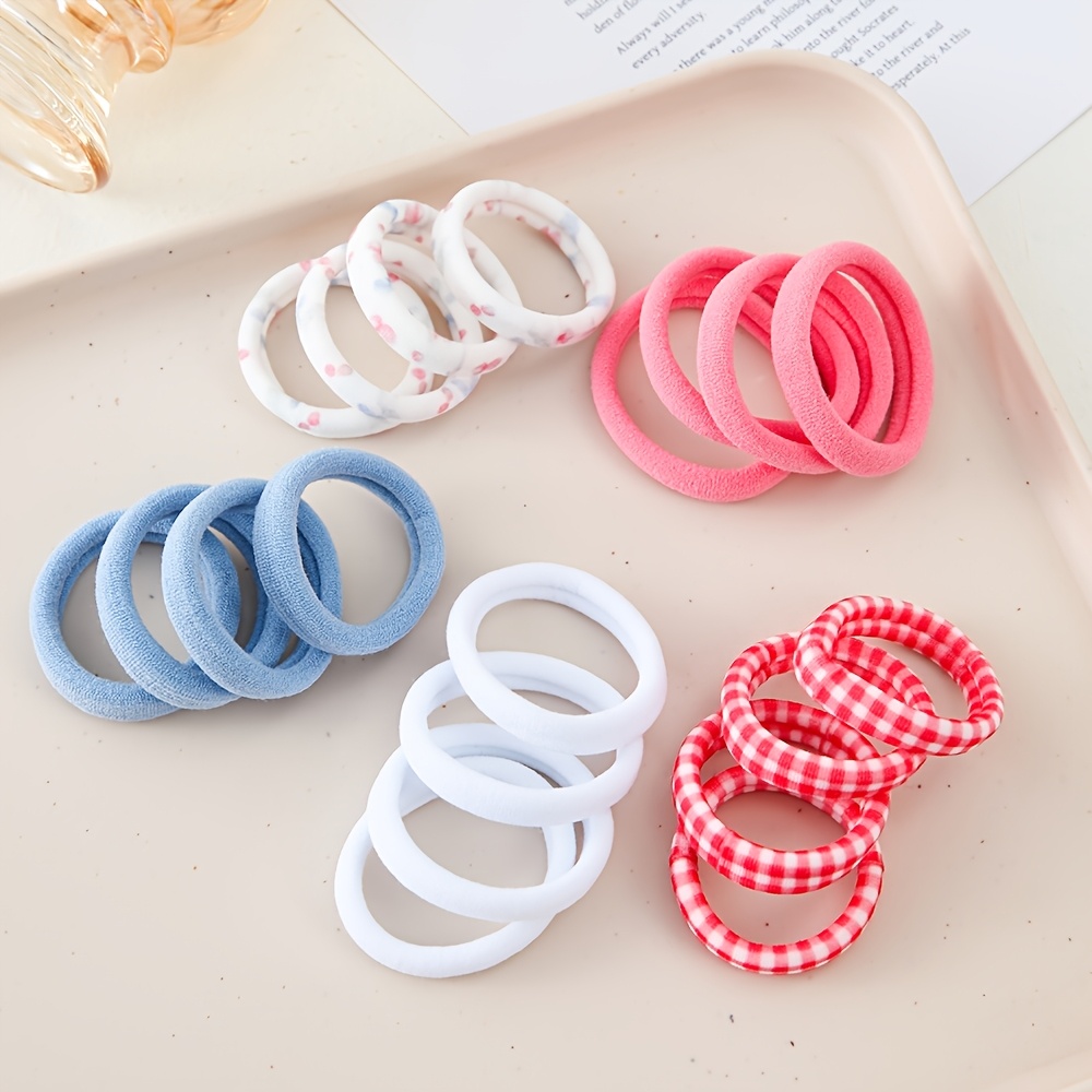 TEMU 20pcs Cute Plaid & Floral Print Headband & Hair Ties Bundle - Soft Stretchable No-damage Hair Bands Suitable For Sweet, Pink/blue/white Ponytail