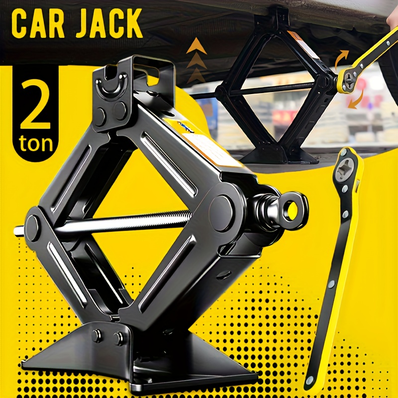 Este es un kit de gato de tijera de acero para coche con una capacidad de carga de 2 toneladas (1999.89 KG). Viene con una llave de carraca y está diseñado para sedanes. Es un gato de neumático de elevación rápida portátil que presenta un diseño de rosca antideslizante duradero.