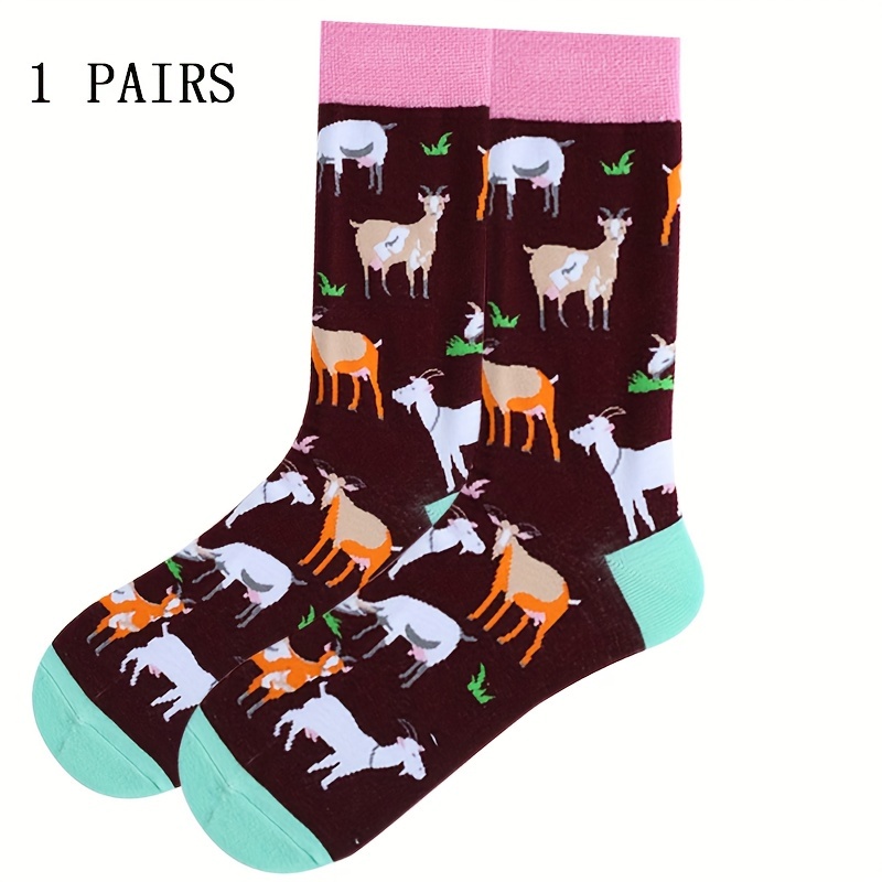 

1 Pair Men's Mid-calf Socks, Cartoon Animal Print, Cotton 73% Cotton 27% Spandex, Knit Fabric, Hand Washable, Casual Versatile Style - Yyx