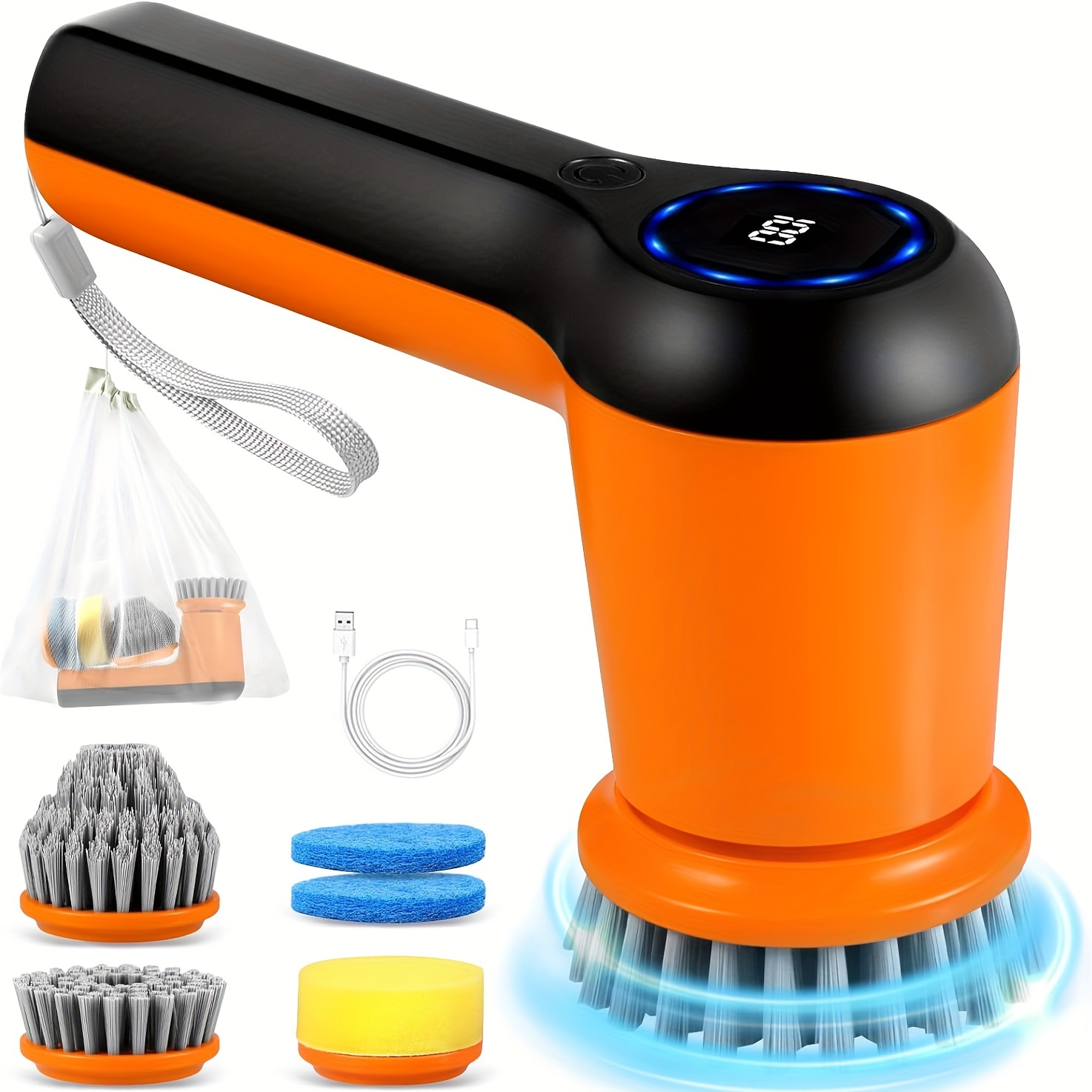 

1 Set, Electric Spin Scrubber, Power Scrubber Cordless Electric Shower Scrubber With Digital Display And 5 Replaceable Heads, 2 Adjustable Speeds, Cleaning Brush For Bathtub, Floor, Tile, Window