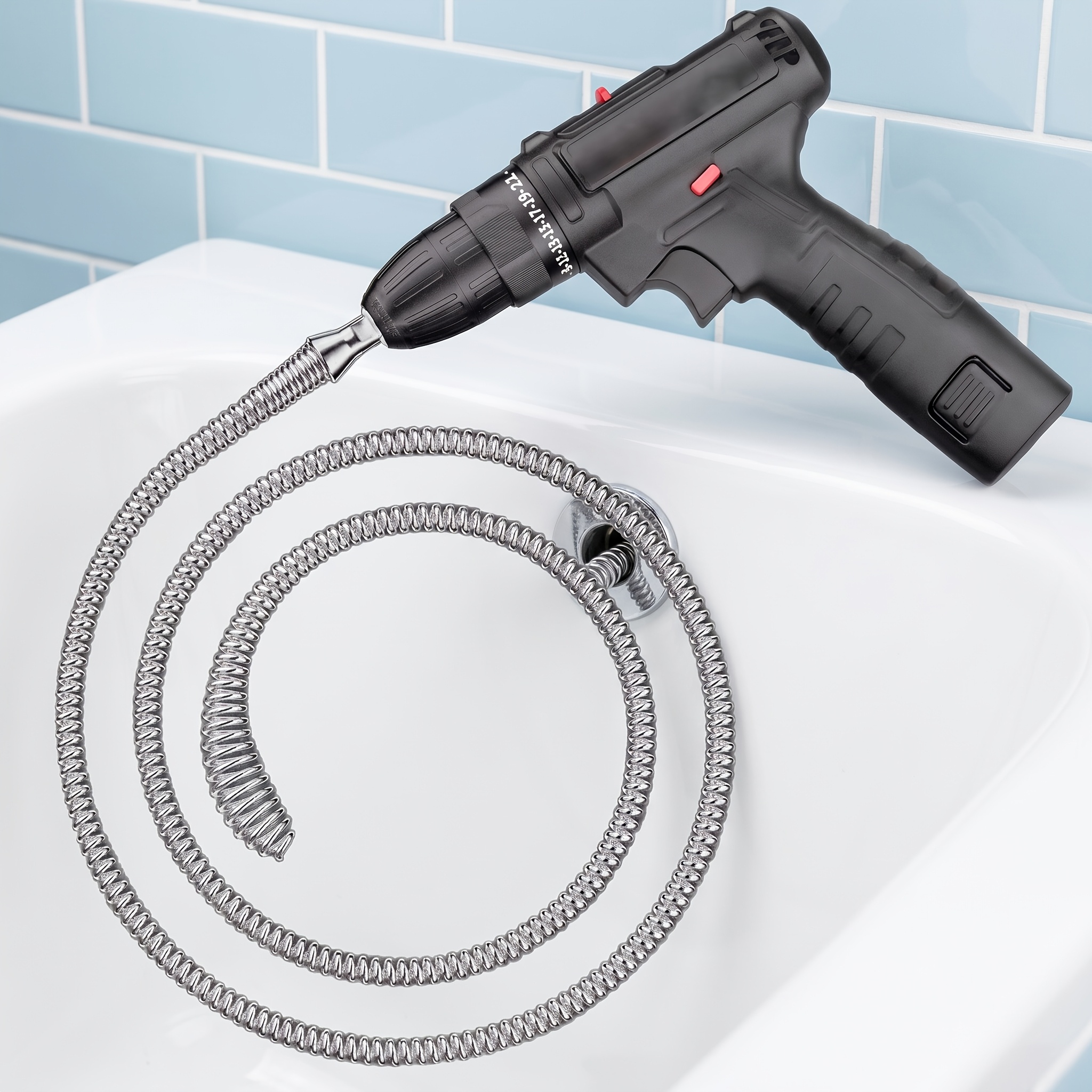 item picture electric pipe   spring additions   used with electric drill for sewer     household kitchen floor drain toilet s bend pipe hair blockage dredger