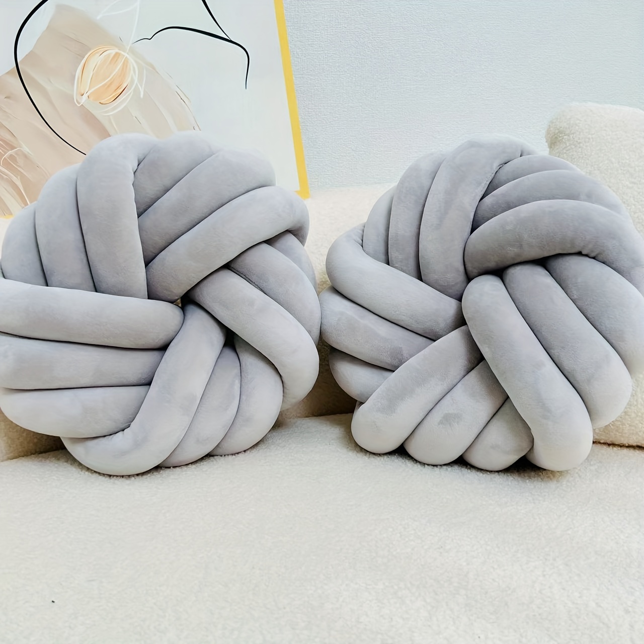 2pcs Decorative Pillows Throw Knot Pillow For Couch Bedroom Soft Plush Sofa Pillow Ball Handmade Chair Cushion For Living Room Car Decorations