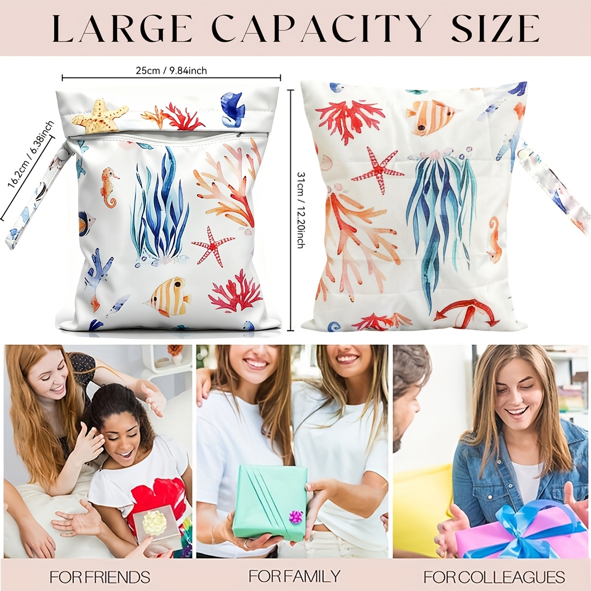 Reusable Wet Bag for Diaper Storage, 9.84in*12.2in, Perfect for Storing Swimwear, Travel Essentials, Beach Items, Pool Supplies, Dirty Workout Gear, and Cosmetics. Ideal for Beach Weddings and as Themed Gifts, Suitable as Holiday Presents