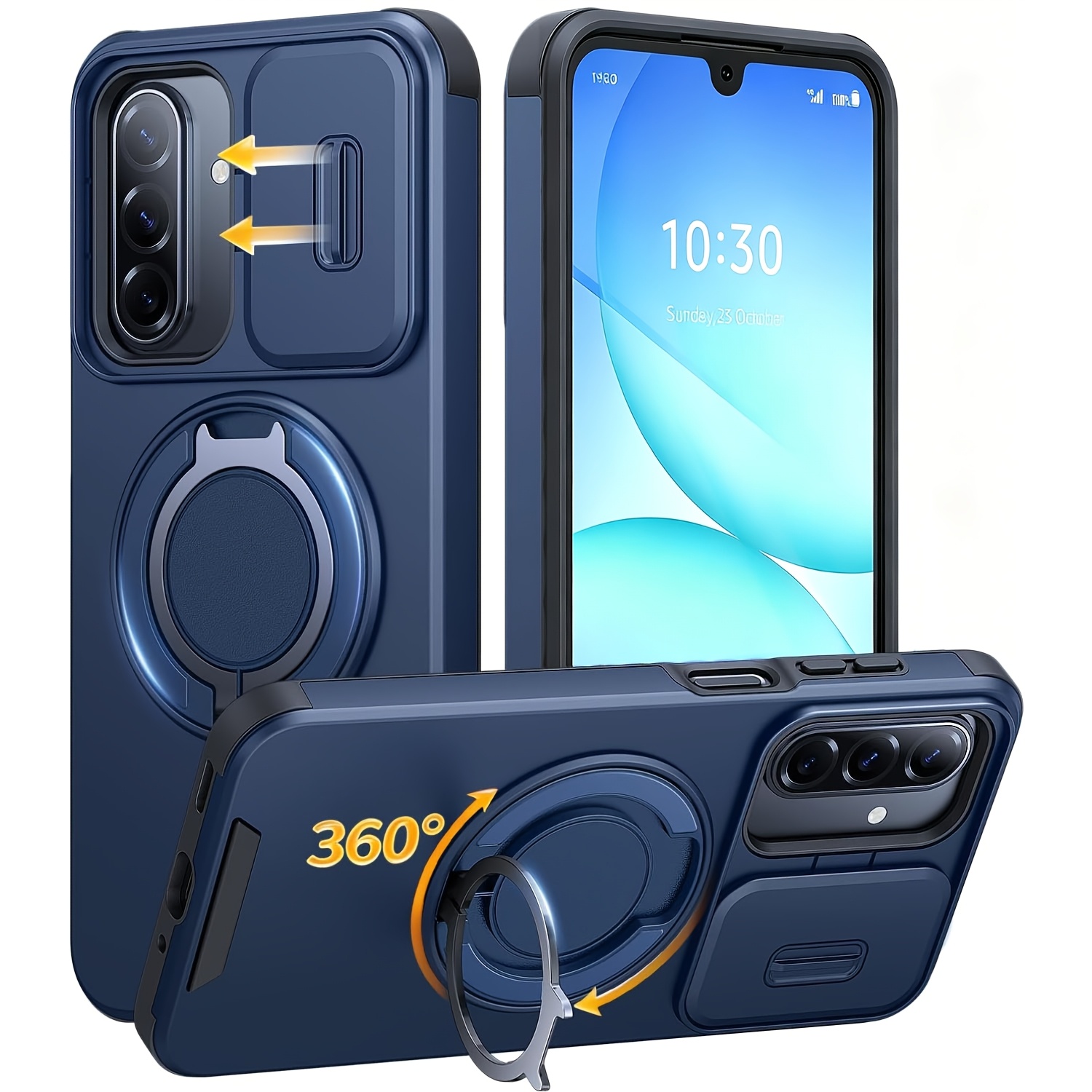 TEMU Phone Case: Phone Case- Magnetic Case With Ring Holder Stand Kickstand, Slide Camera Cover, Shockproof Protective For For Galaxy A57 A37 A27 A17