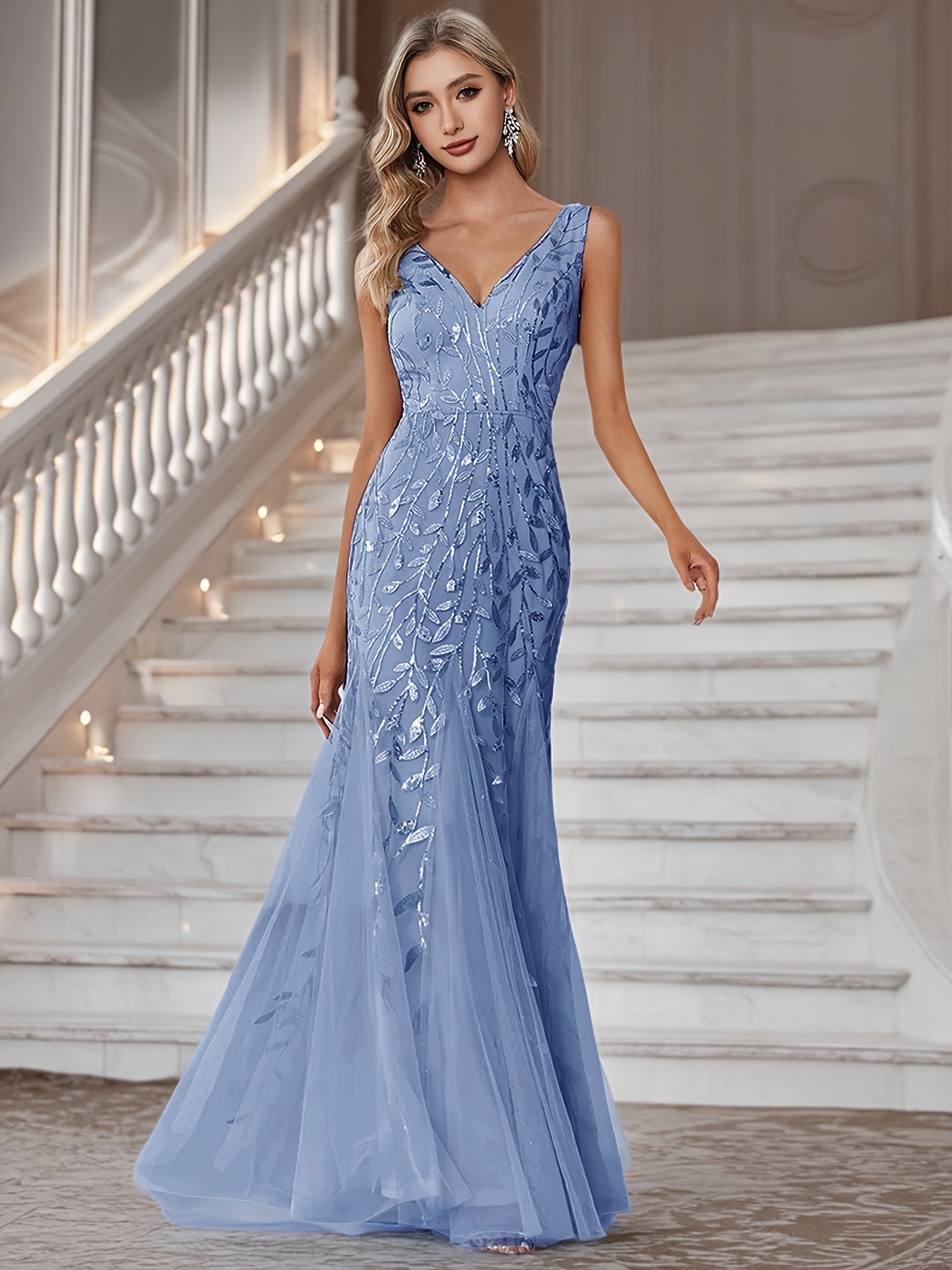 Plus Size, Plus Size Women's Evening Gown, V-Neck, Bodycon Mermaid Fit,  Sleeveless, Sequin * with Mesh, High-End Banquet Hostess, Company Year-End  Party, Elegant * Gathering, Party Dress, Bridesmaid ...