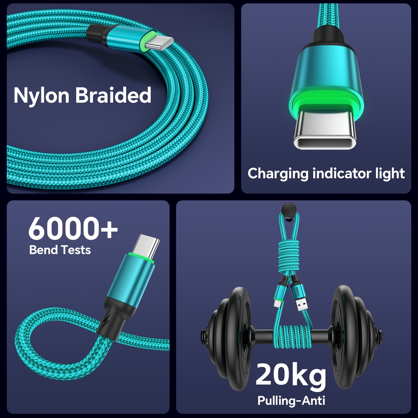 3pcs Fast Charging Cable with Smart Display Light