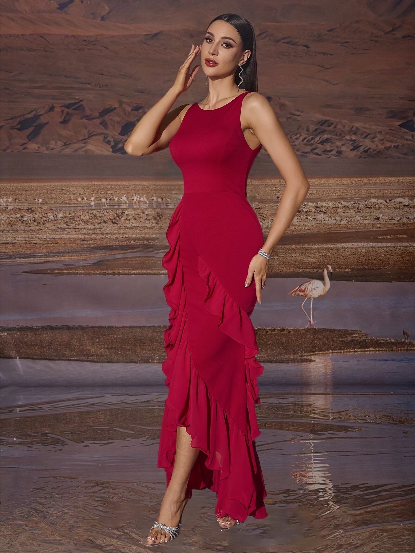 red dress pants for women Madam Mystique Esmee Side Drape Designed for effortless day Select your size:'----- SID2-FD11357P1465RD GORGLITTER Women's Western Cowgirl