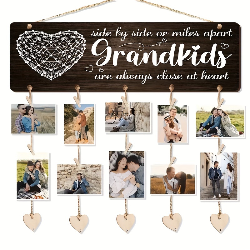 

Classic Wooden Grandkids Photo Display Frame With Message, Wood Hanging Decor, With Clothespins And Twine For Home And Garden, Craft Ornament