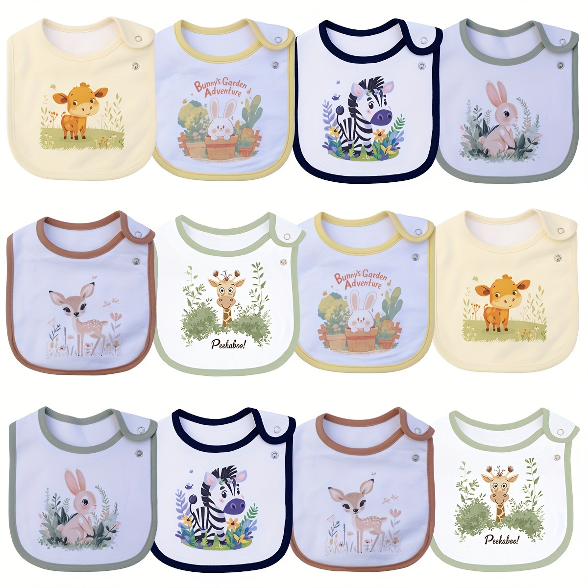 

12-piece Set Of Cartoon-printed, Adjustable Waterproof Feeding Bibs For Boys And Girls, Suitable For Spring, Summer, Autumn, And Winter. As , Christmas Gift