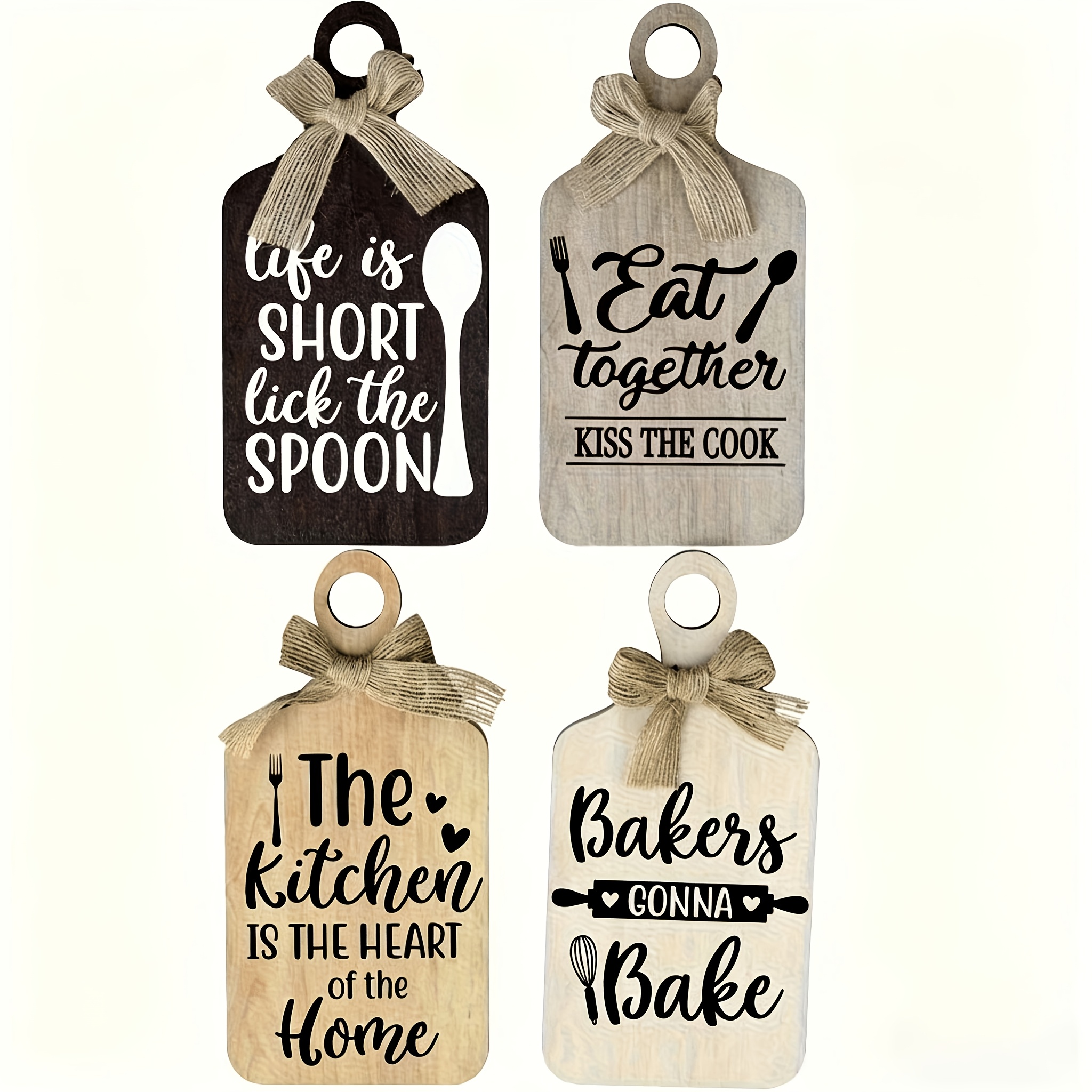 TEMU 2d Flat Surface, 2d Flat Surface 4pcs Set Easy Wooden Kitchen Cutting Board Sign Decoration Country Style Layered Board Decoration " Homemade"