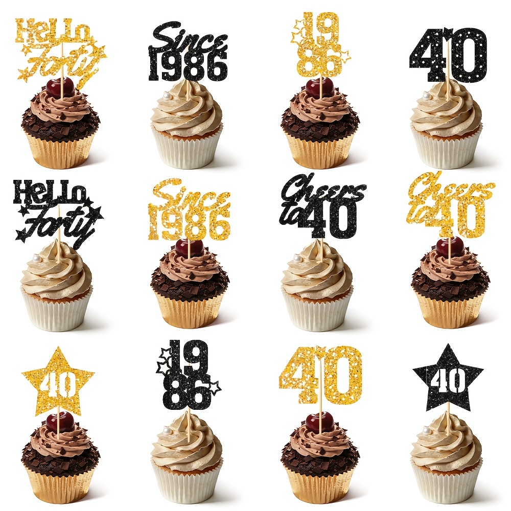 Image of Cake Decorations, 40th Birthday Party Supplies, 24pcs Black And Toppers For 40th Birthday Party Decorations For Men，halloween, Christmas