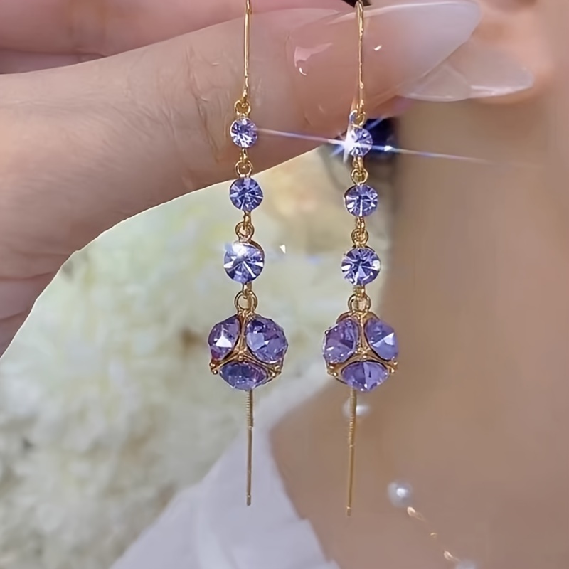 

1pair Of Women's Purple Synthetic Crystal Long Tassel Earrings, Purple Oriental Tassel Earrings, Super Fairy Earrings, Beautiful And Fashionable Women's Gifts